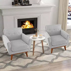 Modern Accent Chair Upholstered Linen Fabric Armchair with Removable Cushion Beige/Grey