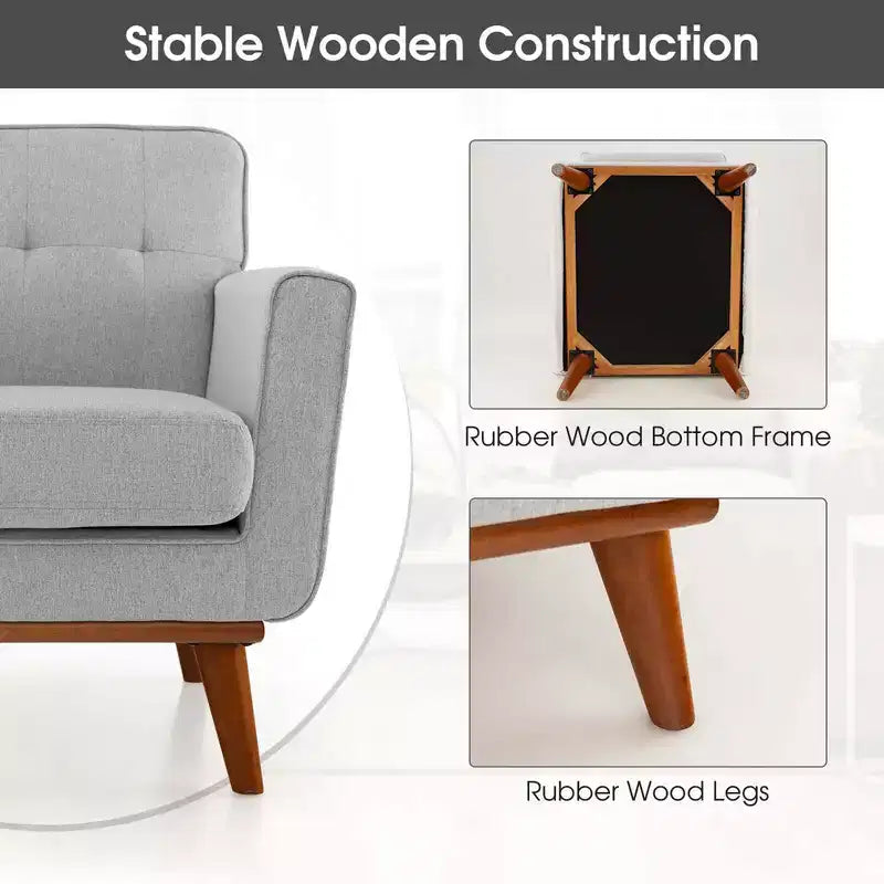Modern Accent Chair Upholstered Linen Fabric Armchair with Removable Cushion Beige/Grey