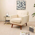 Modern Accent Chair Upholstered Linen Fabric Armchair with Removable Cushion Beige/Grey