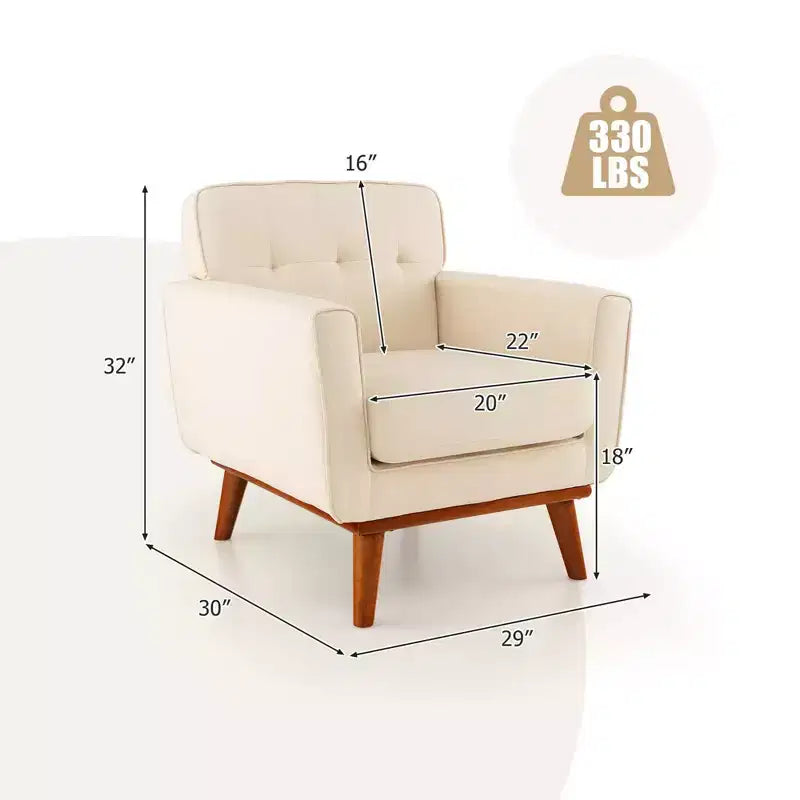 Modern Accent Chair Upholstered Linen Fabric Armchair with Removable Cushion Beige/Grey