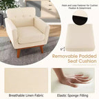 Modern Accent Chair Upholstered Linen Fabric Armchair with Removable Cushion Beige/Grey