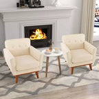 Modern Accent Chair Upholstered Linen Fabric Armchair with Removable Cushion Beige/Grey
