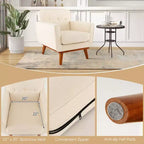Modern Accent Chair Upholstered Linen Fabric Armchair with Removable Cushion Beige/Grey
