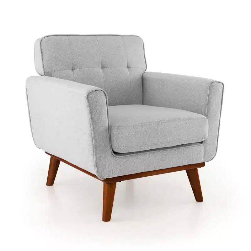 Modern Accent Chair Upholstered Linen Fabric Armchair with Removable Cushion Beige/Grey