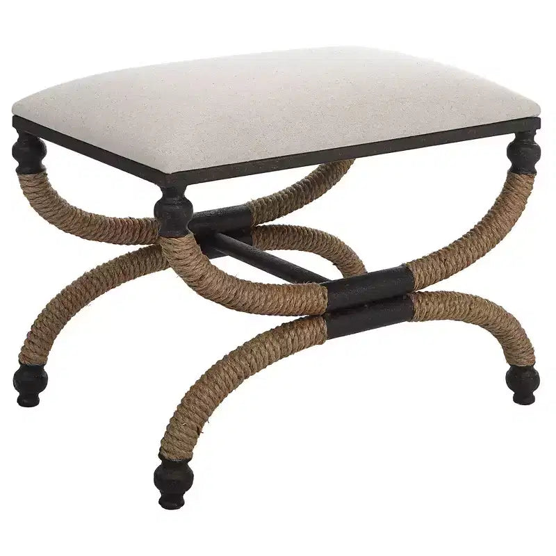 Oatmeal Fabric Rectangular Bench with Iron Frame
