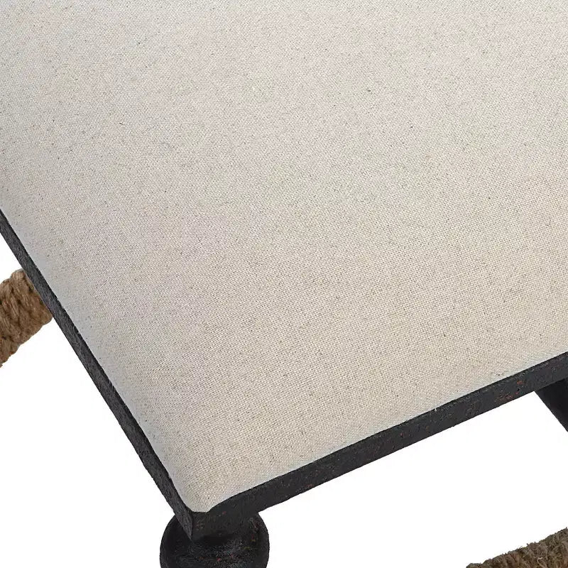 Oatmeal Fabric Rectangular Bench with Iron Frame