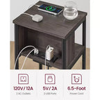 End Table with Charging Station, 3-Tier Side Table with USB Ports and Outlets