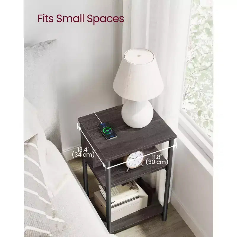 End Table with Charging Station, 3-Tier Side Table with USB Ports and Outlets