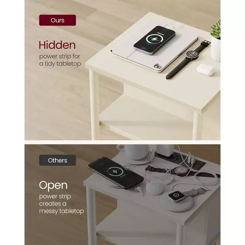 End Table with Charging Station, 3-Tier Side Table with USB Ports and Outlets