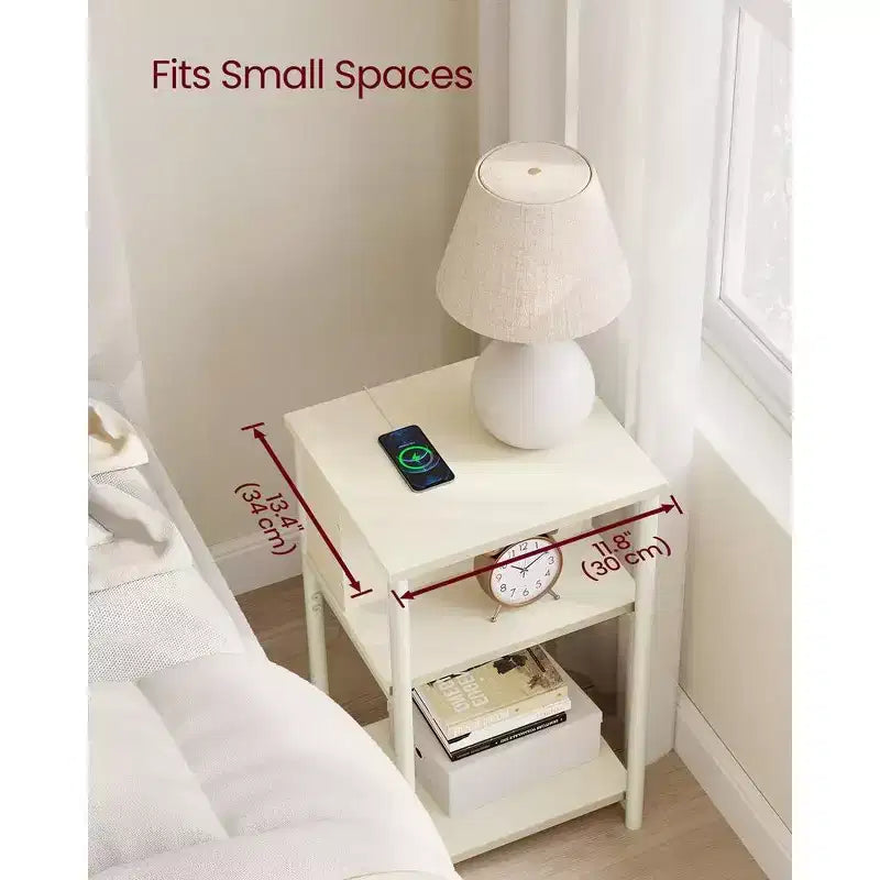 End Table with Charging Station, 3-Tier Side Table with USB Ports and Outlets