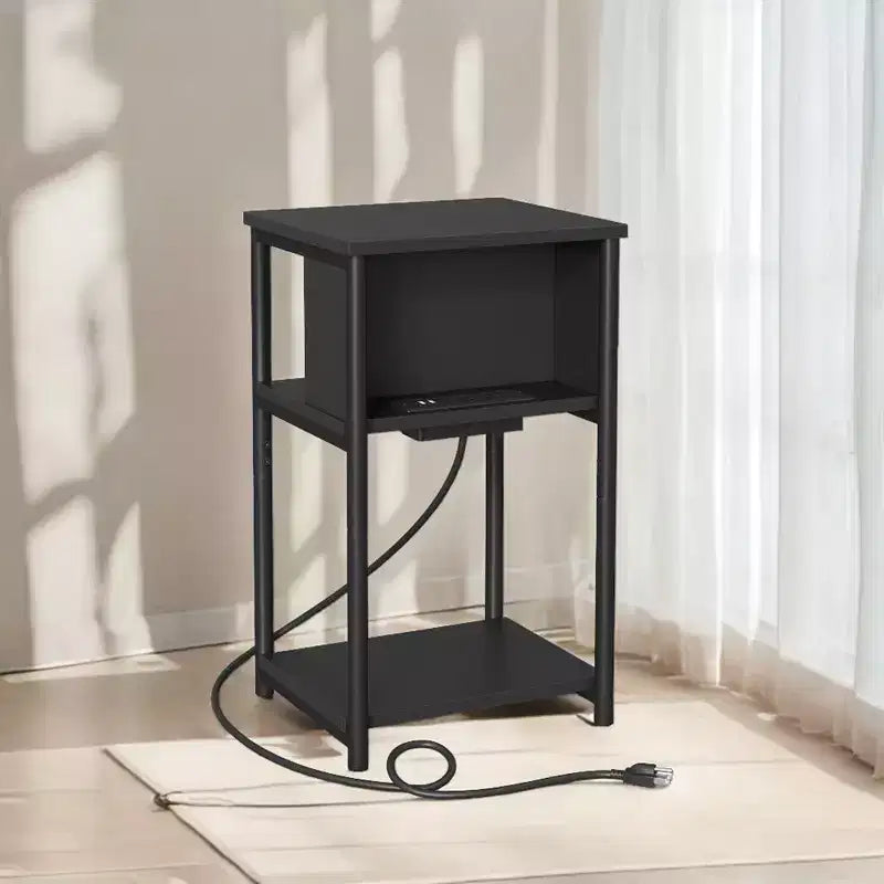 End Table with Charging Station, 3-Tier Side Table with USB Ports and Outlets