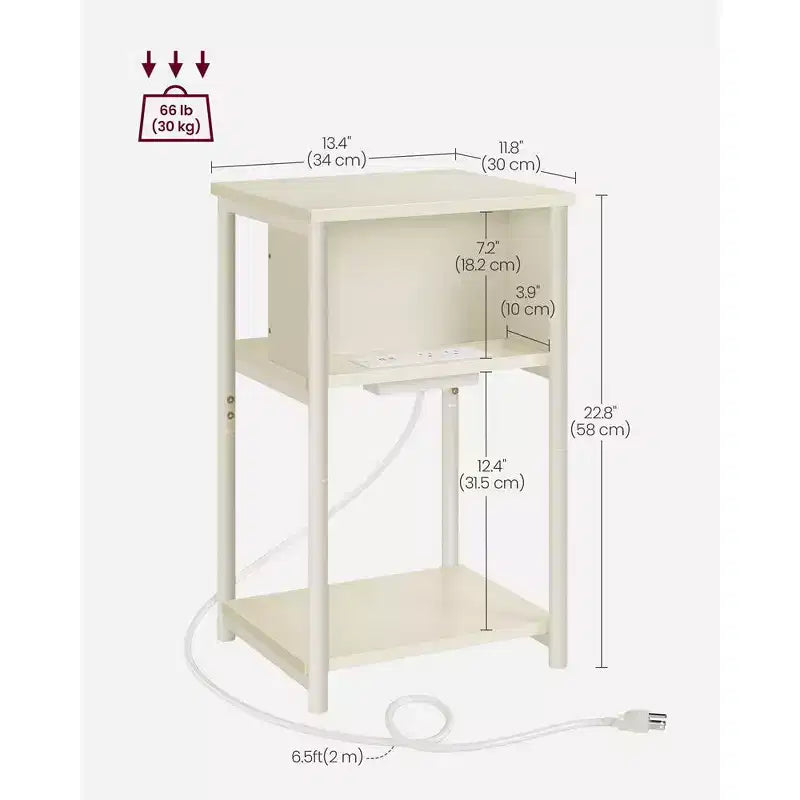 End Table with Charging Station, 3-Tier Side Table with USB Ports and Outlets