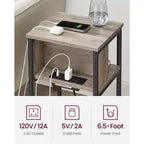 End Table with Charging Station, 3-Tier Side Table with USB Ports and Outlets