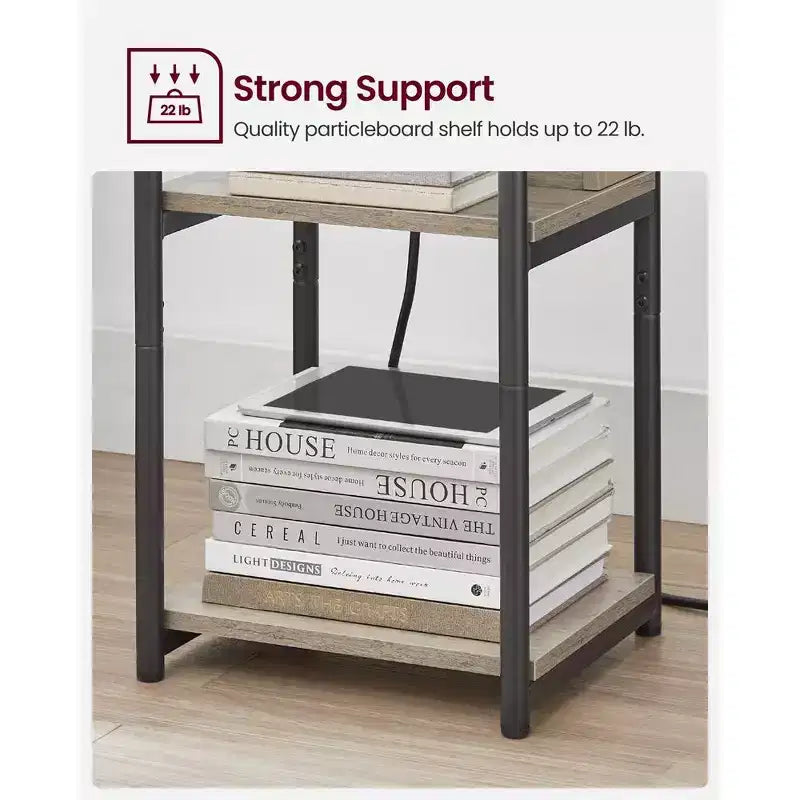 End Table with Charging Station, 3-Tier Side Table with USB Ports and Outlets