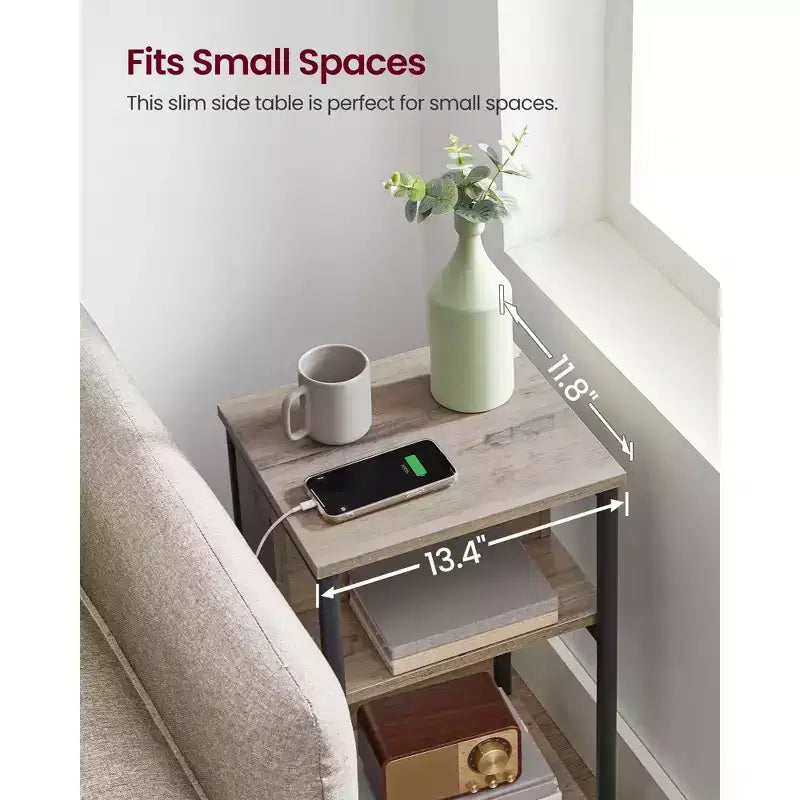 End Table with Charging Station, 3-Tier Side Table with USB Ports and Outlets