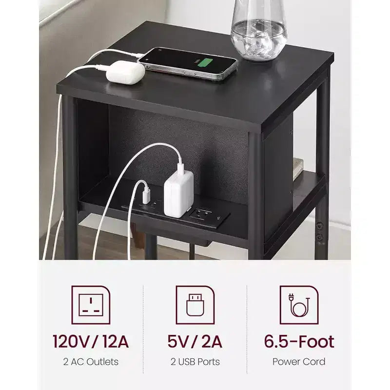 End Table with Charging Station, 3-Tier Side Table with USB Ports and Outlets
