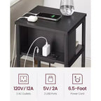 End Table with Charging Station, 3-Tier Side Table with USB Ports and Outlets