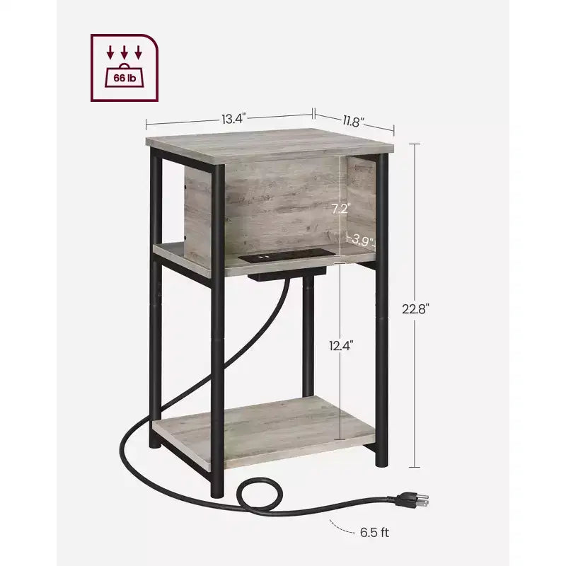 End Table with Charging Station, 3-Tier Side Table with USB Ports and Outlets