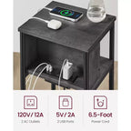 End Table with Charging Station, 3-Tier Side Table with USB Ports and Outlets