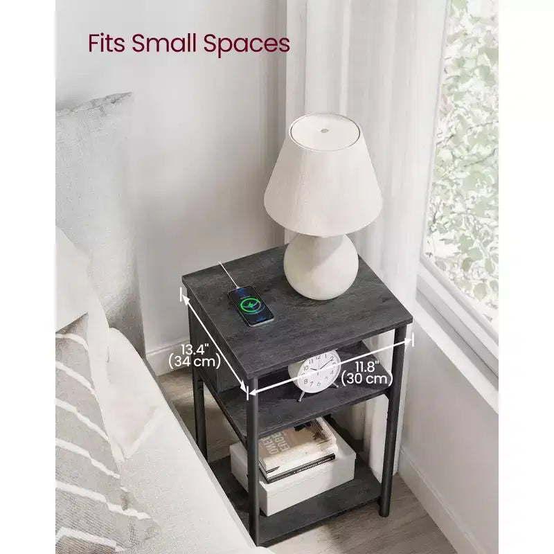 End Table with Charging Station, 3-Tier Side Table with USB Ports and Outlets