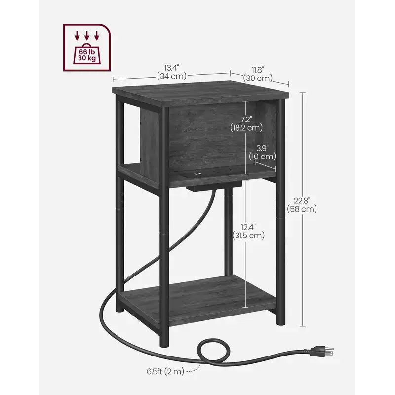 End Table with Charging Station, 3-Tier Side Table with USB Ports and Outlets