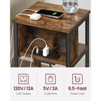 End Table with Charging Station, 3-Tier Side Table with USB Ports and Outlets