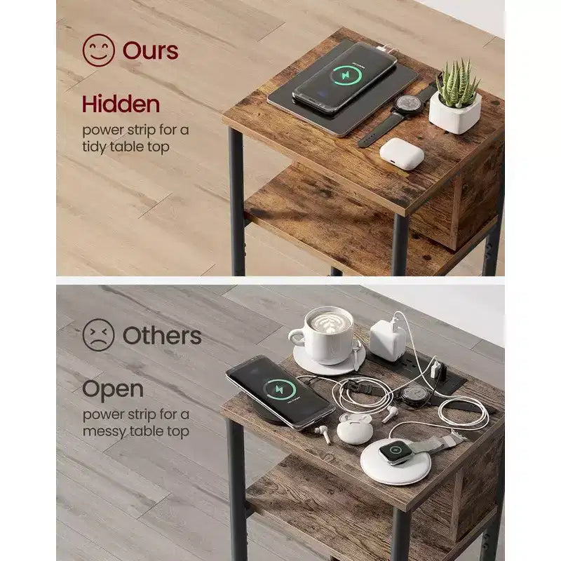 End Table with Charging Station, 3-Tier Side Table with USB Ports and Outlets