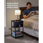 End Table with Charging Station, 3-Tier Side Table with USB Ports and Outlets