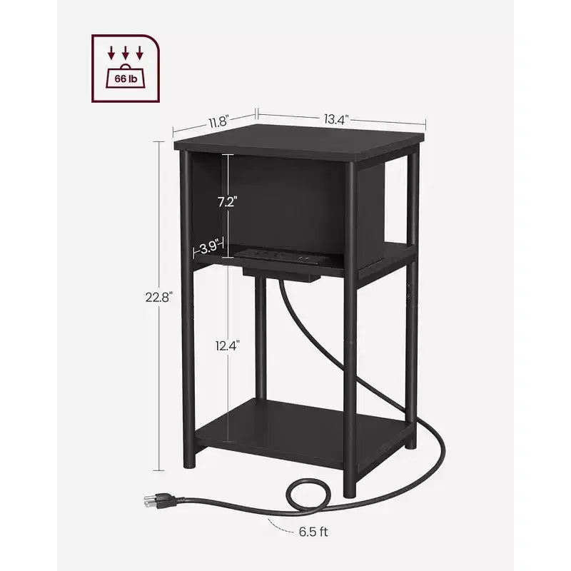 End Table with Charging Station, 3-Tier Side Table with USB Ports and Outlets