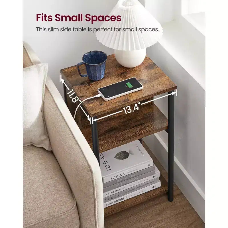 End Table with Charging Station, 3-Tier Side Table with USB Ports and Outlets