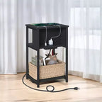 VASAGLE End Table with Charging Station, 3-Tier Side Table with USB Ports and Outlets Nightstand