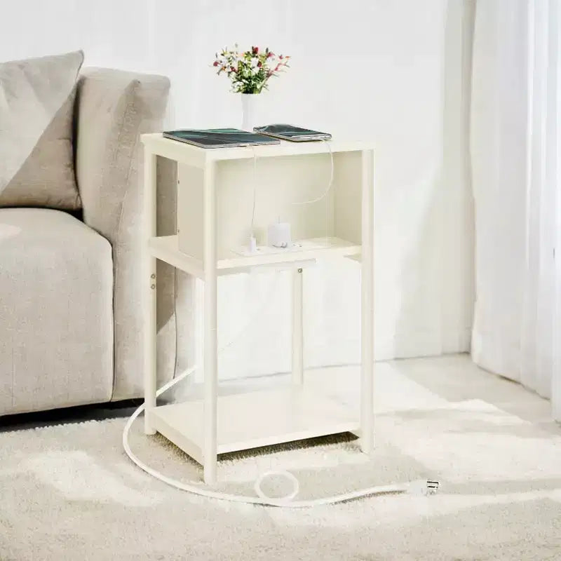 End Table with Charging Station, 3-Tier Side Table with USB Ports and Outlets