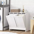 kleankin Tilt out Laundry Hamper, Hamper Cabinet, with 2 Compartments, Modern Laundry Cabinet for Bathroom, Washroom, White