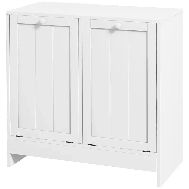 Tilt Out Laundry Hamper Cabinet with 2 Compartments, Modern Laundry Cabinet for Bathroom, Washroom, White