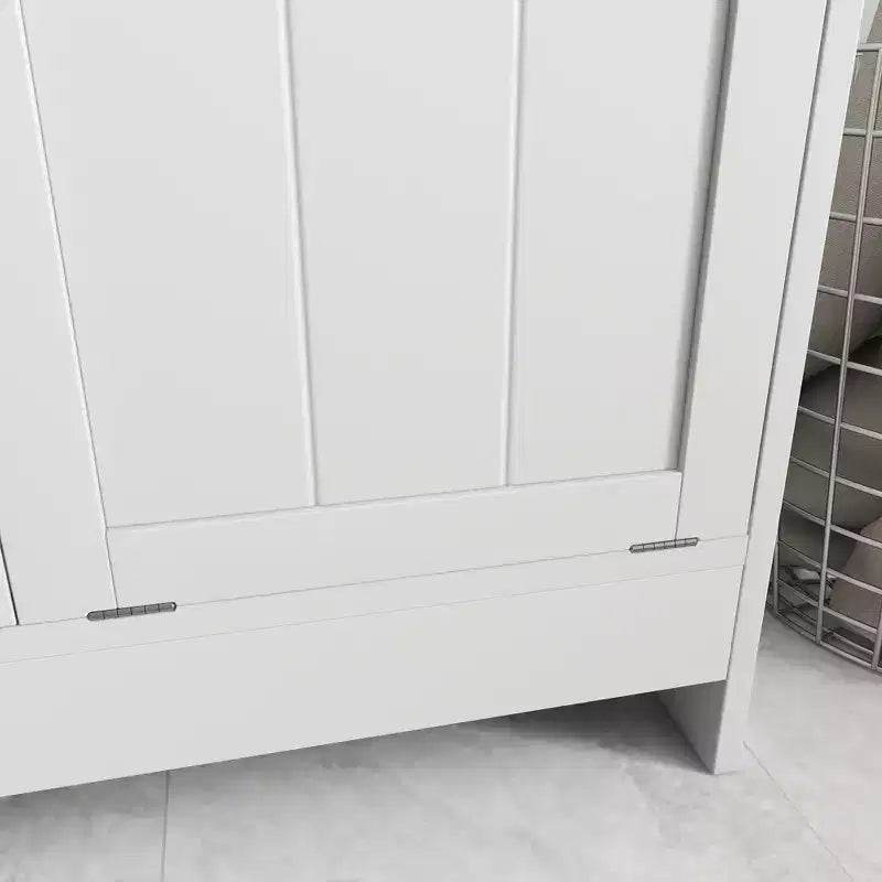 Tilt Out Laundry Hamper Cabinet with 2 Compartments, Modern Laundry Cabinet for Bathroom, Washroom, White