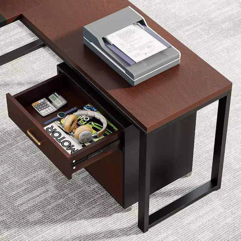 70.8-inch L-Shaped Executive Computer Desk with File Cabinet