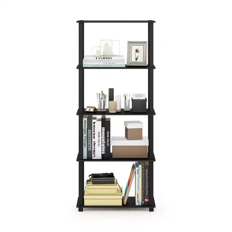 Modern 5-Tier Decorative Bookshelf Open Multipurpose Storage Shelf Display Rack for Living Room, Home Office & Kids Room, Americano/Black