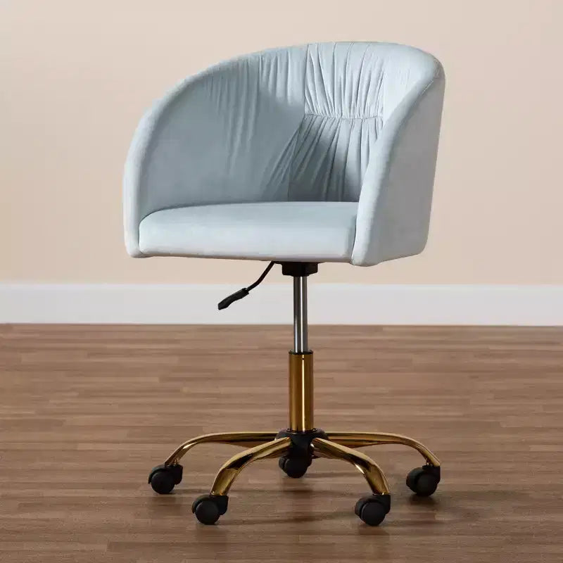 Contemporary Glam and Luxe Velvet Fabric and Metal Swivel Office Chair