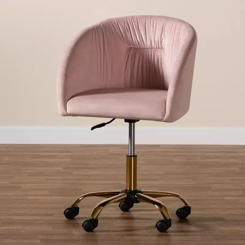 Contemporary Glam and Luxe Velvet Fabric and Metal Swivel Office Chair