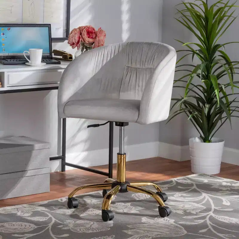 Contemporary Glam and Luxe Velvet Fabric and Metal Swivel Office Chair