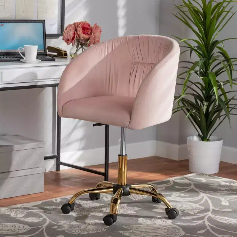 Contemporary Glam and Luxe Velvet Fabric and Metal Swivel Office Chair