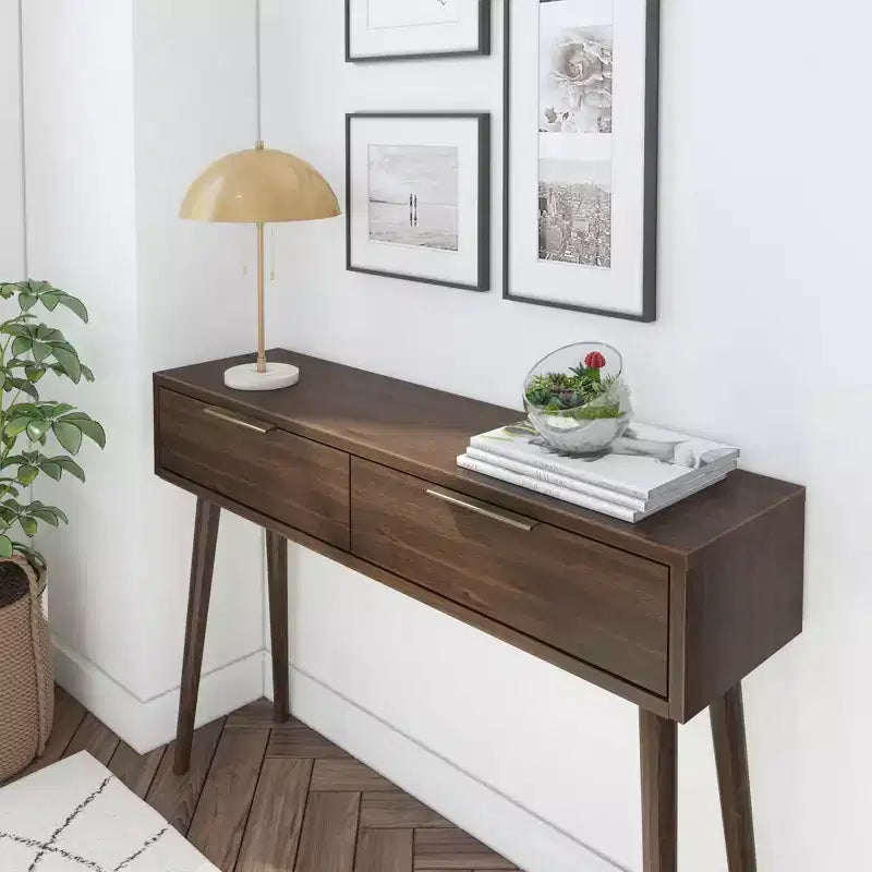 Mid Century Modern Console Table with Storage Shelves, Entryway Table, Narrow Console Table