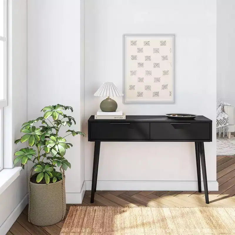 Mid Century Modern Console Table with Storage Shelves, Entryway Table, Narrow Console Table