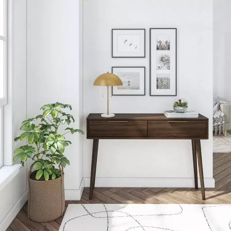 Mid Century Modern Console Table with Storage Shelves, Entryway Table, Narrow Console Table