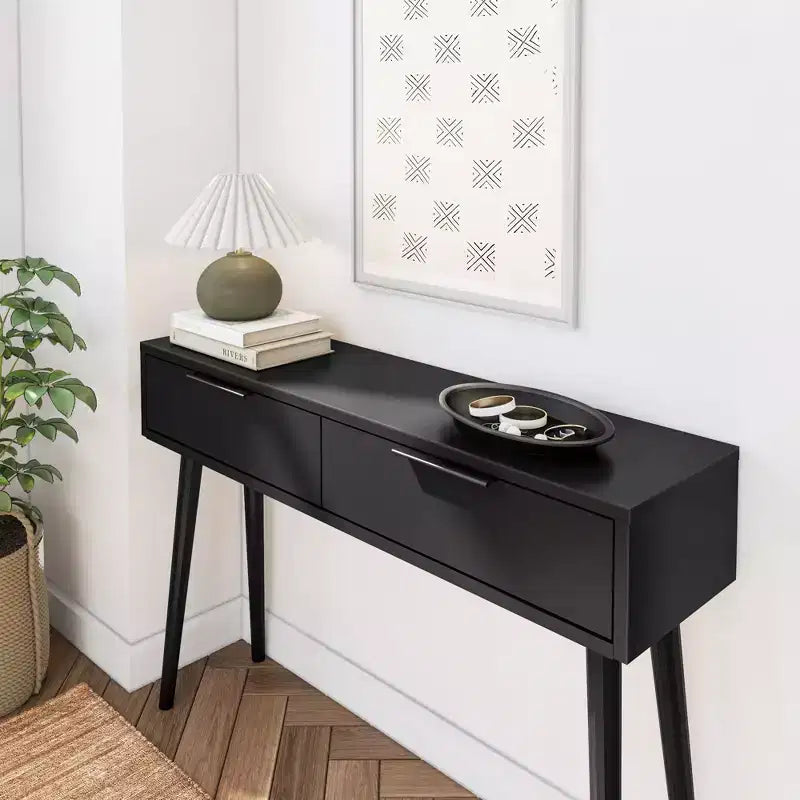 Mid Century Modern Console Table with Storage Shelves, Entryway Table, Narrow Console Table