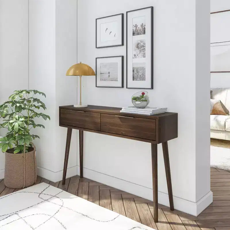 Mid Century Modern Console Table with Storage Shelves, Entryway Table, Narrow Console Table