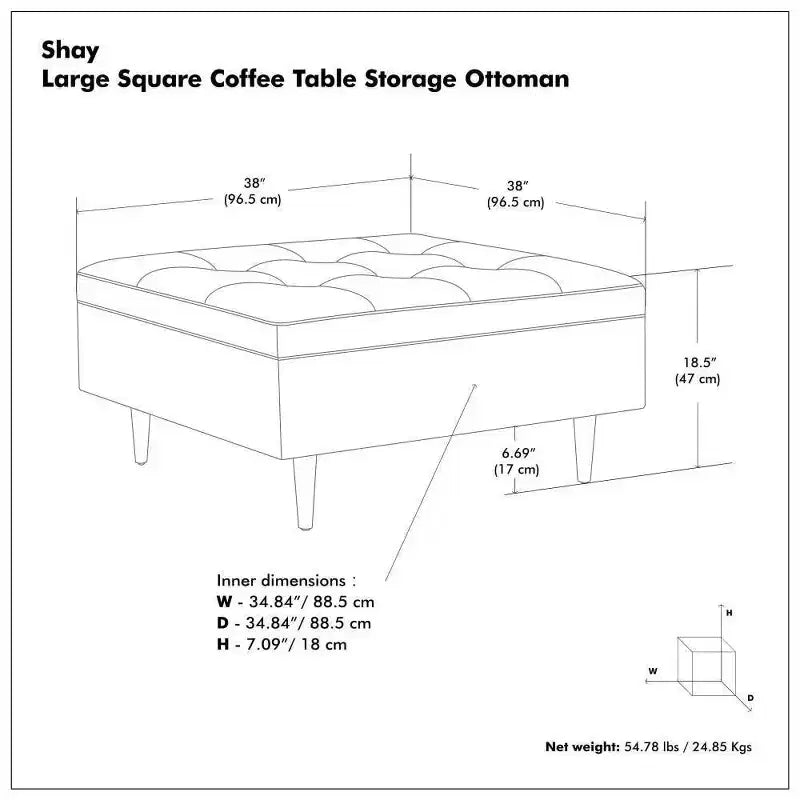 Mid Century Large Square Coffee Table Storage Ottoman