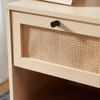 Rattan Nightstand End Table with Drawer, Bedside Table with Open Shelf for Bedroom