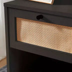Rattan Nightstand End Table with Drawer, Bedside Table with Open Shelf for Bedroom