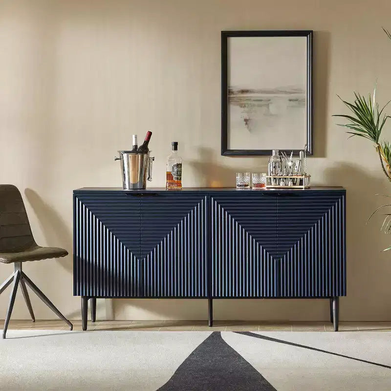 63" 4-Door Sideboard with Hidden Drawers, Wine Rack & Adjustable Shelves